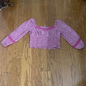 American Eagle pink top with lace and button detailing